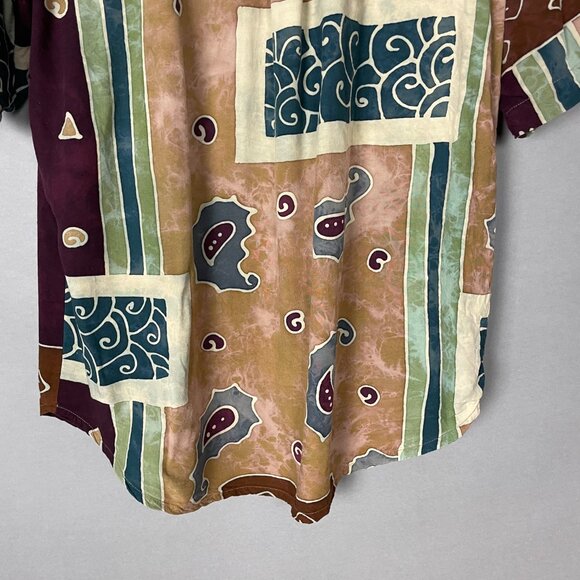 Vintage Batik Shirt Men Paisley Abstract Button-Up Rayon Short Sleeve Size Large - Picture 7 of 12